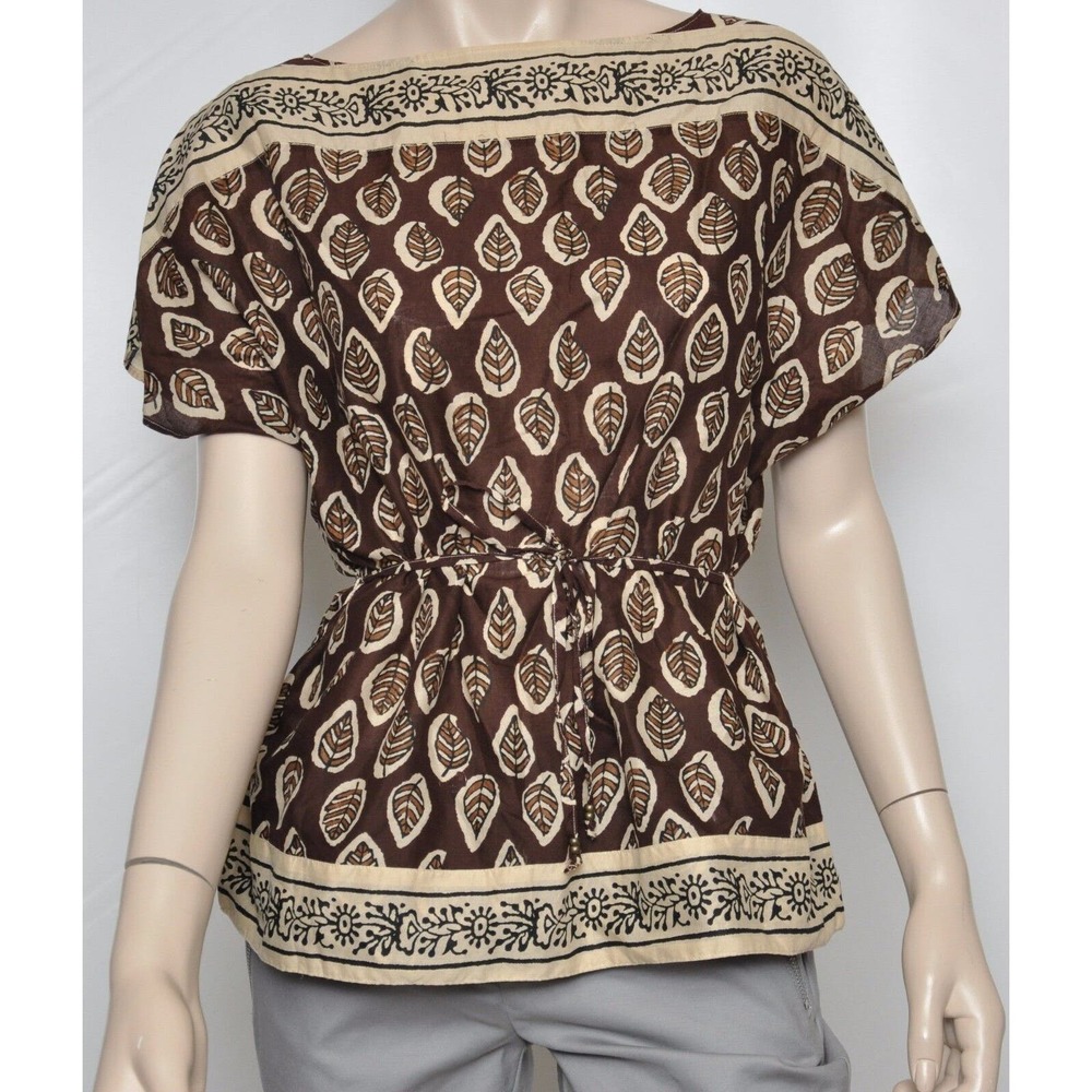 Lauren Ralph Lauren Jeans Co. Cap Sleeve Leaf Print Top Brown XS/S/M Nwt $89 - Picture 2 of 4